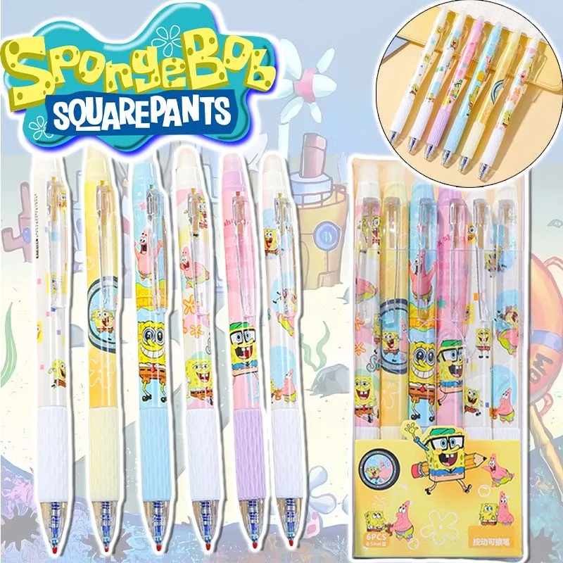 Gel Ink Pen Set - 6 Buah/Set Pena SpongeBob Kawaii Dapat