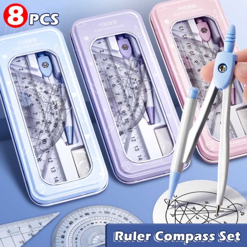 Ruler Set Transparent - 8 Buah/Set Penggaris Plastik Set Kompas