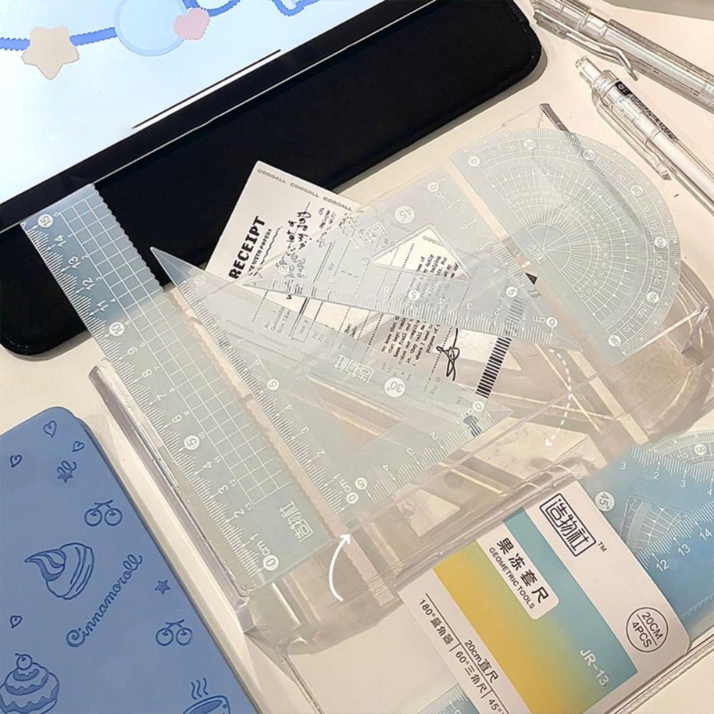 Ruler Set Transparent - 4 Buah/Set Set Penggaris Jelly 15/20CM
