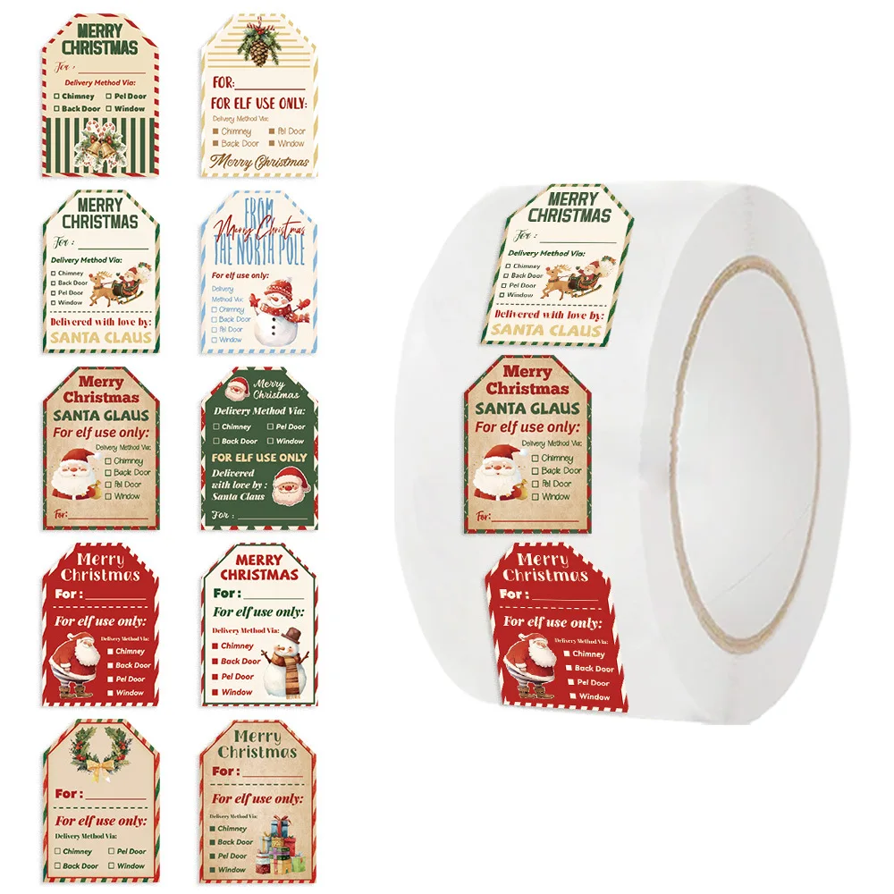 Label Printer Tape - 500Pcs Stiker Natal Gulungan, Label Pengiriman