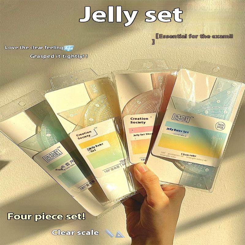 4PCS/Set Penggaris Jelly 15CM  - Ruler Set Transparent ulasan dan harga