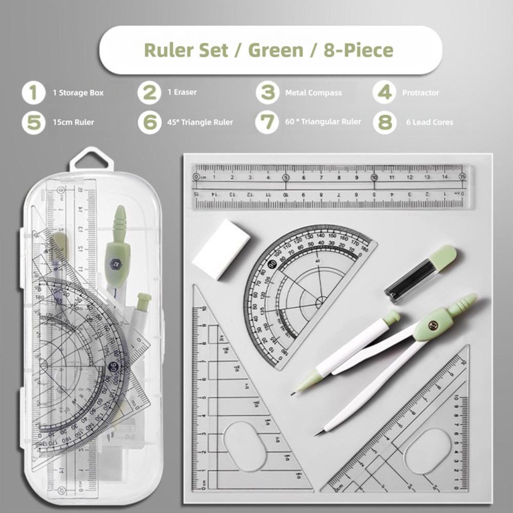 8 Buah/Set Penggaris Plastik S - Ruler Set Transparent ulasan dan harga